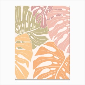 Neutral Toned Monstera Leaves Canvas Print