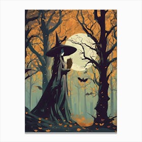Autumn Witch In The Forest Canvas Print