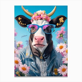 Funny Cow Wearing Cool Jackets And Glasses Canvas Print