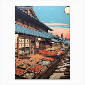 Tsukiji Fish Market, Japan Vintage Travel Art 1 Canvas Print