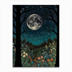 Moonlight In The Woods Style William Morris Canvas Print