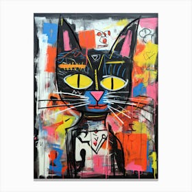 Basquiat's Catwalk: Feline Street Art Odyssey Canvas Print