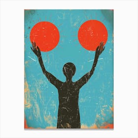 Two People Holding Up Red Balls Canvas Print