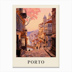 Porto Portugal 2 Vintage Pink Travel Illustration Poster Canvas Print