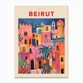 Beirut Lebanon Fauvist Travel Poster Canvas Print