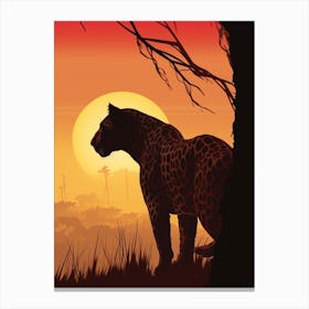 African Leopard Sunset Silhouette Painting 4 Canvas Print