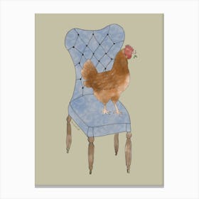 Miss Hen Chicken On A Chair 3 Canvas Print