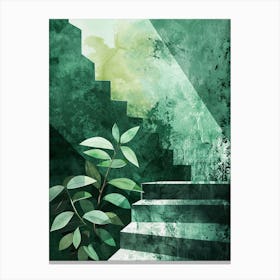 Green Stairs With Plant Canvas Print