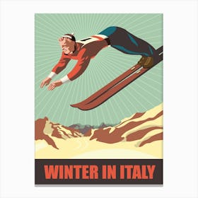 Winter In Italy, Man On Ski Jump Canvas Print