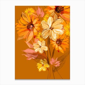 Retro Flowers Orange Abstract Canvas Print