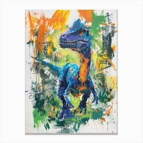 Colourful Orange Blue Dinosaur Wild Brushstrokes 2 Canvas Print