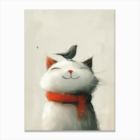Cute Cat With Bird 3 Canvas Print