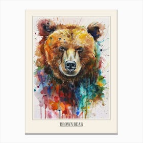 Brown Bear Colourful Watercolour 3 Poster Canvas Print