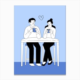 Couple Drinking Coffee Hand Drawing Illustration Canvas Print