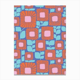 Abstract Flower Pattern Blue Red Pink Canvas Print