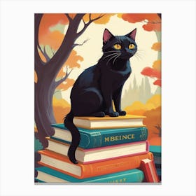 Black Cat On Books Canvas Print