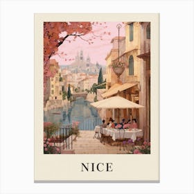 Nice France 6 Vintage Pink Travel Illustration Poster Canvas Print