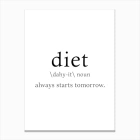 Diet Definition Poster - Dictionary Canvas Print