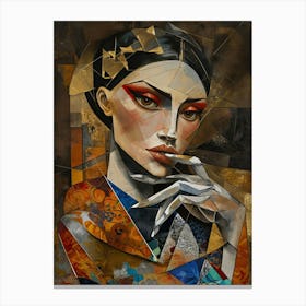 Abstract Geisha Portrait in Cubist Style Canvas Print