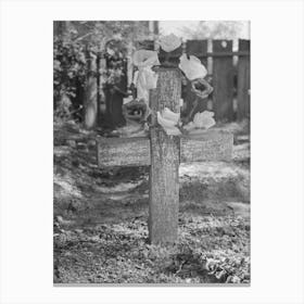 Decorated Headstone In Cemetery, New Roads, Louisiana On All Saints Day, Artificial Flowers Are Made Of Paper By Canvas Print