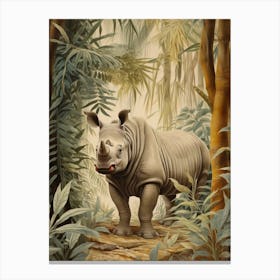 Rhino Peeking Out From Behind The Leaves 1 Canvas Print