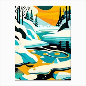 Snow Melting Into Water Waterscape Midcentury 1 Canvas Print