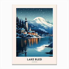 Winter Night  Travel Poster Lake Bled Slovenia Canvas Print