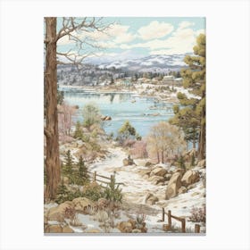 Vintage Winter Illustration Big Bear Lake California 2 Canvas Print