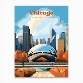 Chicago Illinois United States Cloud Gate Travel Illustration Canvas Print