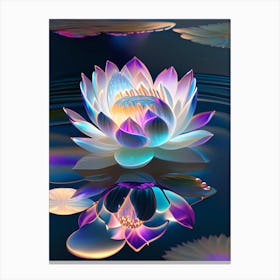 Blooming Lotus Flower In Lake Holographic 5 Canvas Print