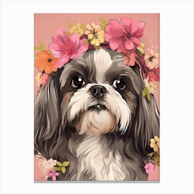 Shih Tzu Portrait With A Flower Crown, Matisse Painting Style 2 Canvas Print