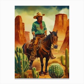 Cowboy in the desert with cactus.8 Canvas Print