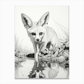 Fennec Fox Finds Water Pencil Drawing 3 Canvas Print