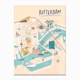Rotterdam Illustrated Map Canvas Print