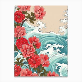 Great Wave With Geranium Flower Drawing In The Style Of Ukiyo E 3 Canvas Print