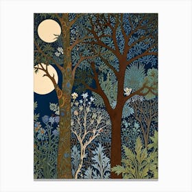 William Morris Style Moonlight In The Forest Canvas Print