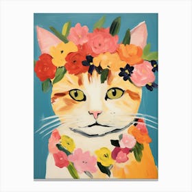 Munchkin Cat With A Flower Crown Painting Matisse Style 1 Canvas Print