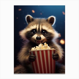 Cartoon Crab Eating Raccoon Eating Popcorn At The Cinema 1 Canvas Print