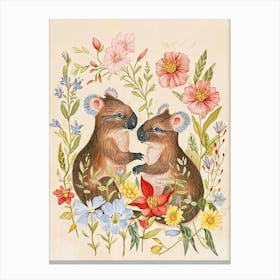 Folksy Floral Animal Drawing Koala 2 Canvas Print