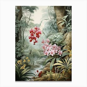 Vintage Jungle Botanical Illustration Orchids 1 Canvas Print