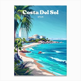 Costa Del Sol Spain Beachfront Travel Art Illustration Canvas Print