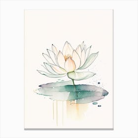 Blooming Lotus Flower In Pond Minimal Watercolour 2 Canvas Print