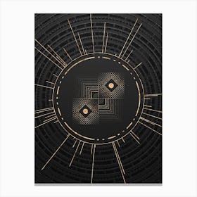 Geometric Glyph Symbol in Gold with Radial Array Lines on Dark Gray n.0268 Canvas Print