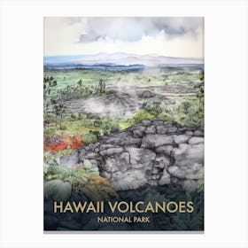 Hawaii Volcanoes National Park Watercolour Vintage Travel Poster 3 Canvas Print