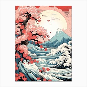 Great Wave With Azalea Flower Drawing In The Style Of Ukiyo E 4 Canvas Print