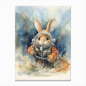 Bunny Scuba Diving Rabbit Prints Watercolour 3 Canvas Print