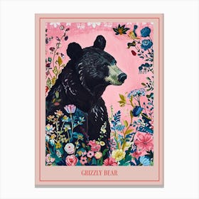 Floral Animal Painting Grizzly Bear 2 Poster Canvas Print