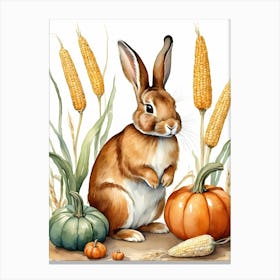 Painting Of A Cute Bunny With A Pumpkins (17) Canvas Print