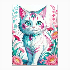 Floral Cat Painting (19) Canvas Print