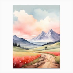 Tranquil Mountains In Minimalist Watercolor Vertical Composition 24 Canvas Print